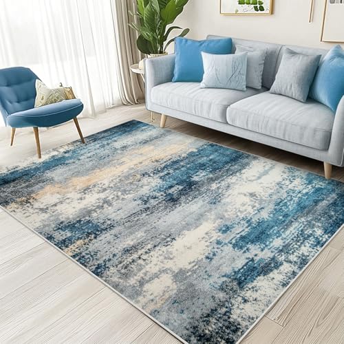 Acetiamin Maschinenwaschbarer Teppich, rutschfest, abstrakt, für Kinder, Niederflor-Teppich für Wohnzimmer, Schlafzimmer, Esszimmer und Kinderzimmer (12,7 x 17,8 cm) Blau von Acetiamin