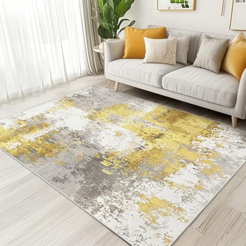 Acetiamin Maschinenwaschbarer Teppich, rutschfest, abstrakt, für Kinder, Niederflor-Teppich für Wohnzimmer, Schlafzimmer, Esszimmer und Kinderzimmer (12,7 x 17,8 cm, Graugold) von Acetiamin