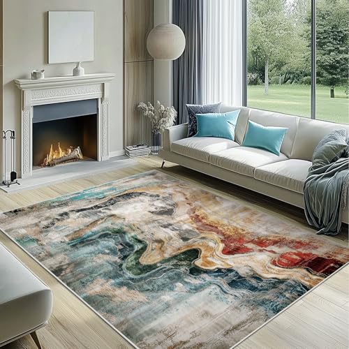 Acetiamin Maschinenwaschbarer Teppich, rutschfest, abstrakt, großer Bodenteppich für Kinder, Niederflor-Teppich für Wohnzimmer, Schlafzimmer, Esszimmer und Kinderzimmer (20,3 x 25,4 cm) von Acetiamin