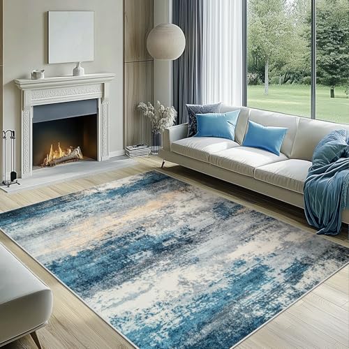 Acetiamin Maschinenwaschbarer Teppich, rutschfest, abstrakt, großer Bodenteppich für Kinder, Niederflor-Teppich für Wohnzimmer, Schlafzimmer, Esszimmer und Kinderzimmer (20,3 x 25,4 cm) von Acetiamin