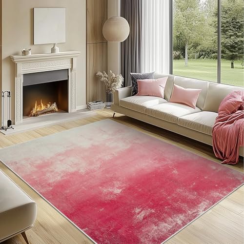 Acetiamin Maschinenwaschbarer Teppich, rutschfest, abstrakt, großer Bodenteppich für Kinder, Niederflor-Teppich für Wohnzimmer, Schlafzimmer, Esszimmer und Kinderzimmer (20,3 x 25,4 cm, Rosa) von Acetiamin
