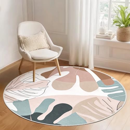 Acetiamin Maschinenwaschbarer runder Teppich, rutschfest, abstrakt, Boho-Kreis, Bodenteppiche für Kinder, Niederflor-Teppich für Wohnzimmer, Schlafzimmer, Esszimmer und Kinderzimmer (102 cm, Rosa) von Acetiamin