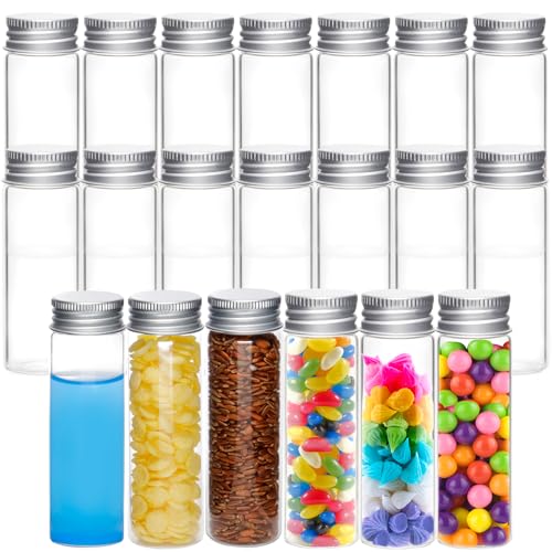 Acetiti 20 Stück 50ml Reagenzglas mit Schraubverschluss, Transparent Reagenzgläser mit Deckel, kleine Glasflasche Reagenzglas for Blumen Badesalz Bonbons Spices DIY Hochzeit Deko (50ml) von Acetiti