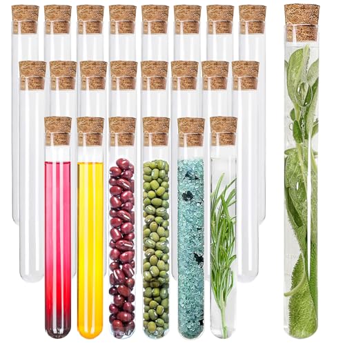 Acetiti 22 Stück Glas Reagenzgläser, 15x150mm Transparent Reagenzgläser mit Korken Glasröhrchen Reagenzgläser für Blumen Liquids Spices Süßigkeiten Dekoration von Acetiti