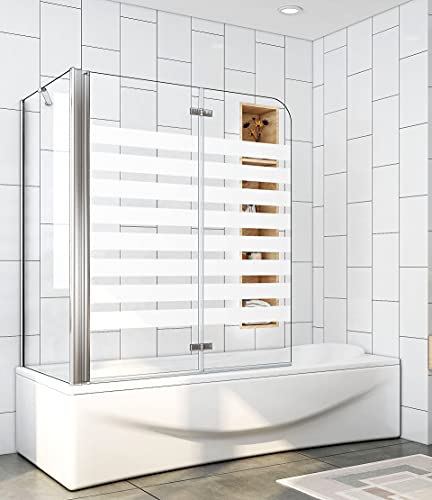 Acezanble Badewannenaufsatz 120x80cm Eck Duschwand Badewanne 2-tlg.Faltwand mit 6mm Nano Querstreifen Glas H140cm von Acezanble