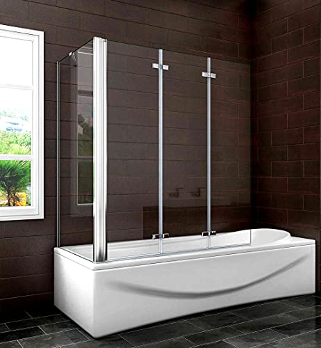 Acezanble Badewannenaufsatz 130x70cm Eck Duschwand Badewanne 3-tlg.Faltwand H140cm von Acezanble