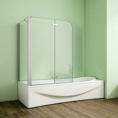 Acezanble Badewannenaufsatz Eck Duschwand Badewanne 2-tlg.Faltwand mit Seitewand 6mm Nano Glas H140cm von Acezanble