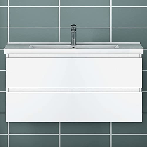 Acezanble Badezimmer Badmöbel 100 cm Waschtisch mit Unterschrank Hängeschrank Weiß von Acezanble