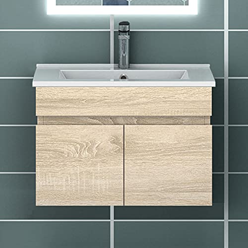 Acezanble Badezimmer Badmöbel 60 cm Waschtisch mit Unterschrank Hängeschrank Eiche von Acezanble