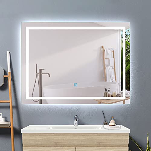 Acezanble Badezimmerspiegel mit Beleuchtung,90x60cm LED Badspiegel Rechteckiger Spiegel mit Touch Beschlagfrei Kaltweißes Licht,Wandspiegel Energiesparend IP44 von Acezanble