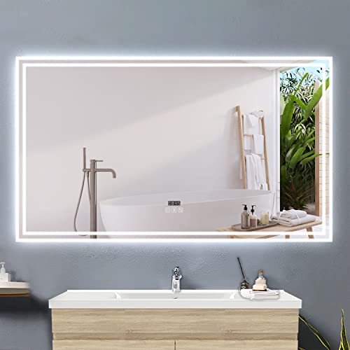 Acezanble Badezimmerspiegel mit LED 140x80cm LED Spiegel mit Bluetooth Beschlagfrei 3-Fach Schminkspiegel Badspiegel mit Beleuchtung 3 Lichtfarbe Dimmbar mit Touch Memory von Acezanble