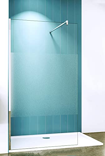 Acezanble Duschabtrennung 110x200cm Walk in Dusche Duschwand mit 10mm Milchglas Streifen von Acezanble