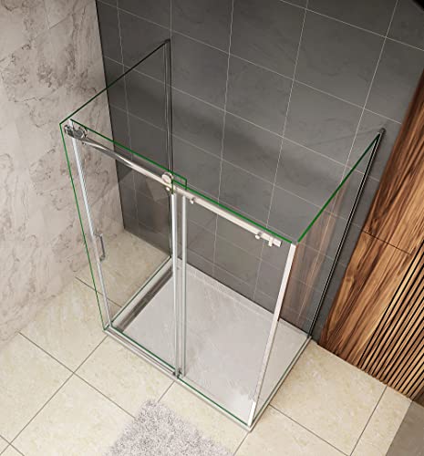 Acezanble Duschkabine 115x80x80cm U-Form Duschabtrennung Schiebetür Duschtür Duschwand Dusche mit Seitenwand 8mm Nano Glas Höhe 195cm von Acezanble