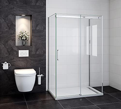 Acezanble Duschkabine 120x80x80cm U-Form Duschabtrennung Schiebetür Duschtür Duschwand Dusche mit Seitenwand 8mm Nano Glas Höhe 195cm von Acezanble