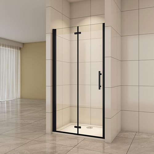 Acezanble Duschtür Nischentür Duschabtrennung Dusche 6mm Glas Falttüren H195cm,Schwarz von Acezanble