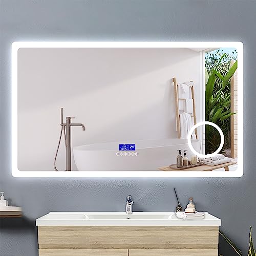 Acezanble LED Badezimmerspiegel 120x70cm,LED Spiegel mit Bluetooth Touch Beschlagfrei 3-Fach Schminkspiegel,Badspiegel 3 Lichtfarbe Dimmbar mit Memory,Energiesparend Wandspiegel Lichtspiegel von Acezanble