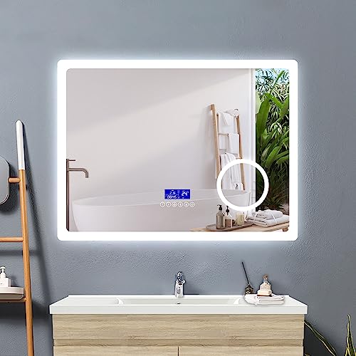 Acezanble LED Badezimmerspiegel 80x60cm,LED Spiegel mit Bluetooth Touch Beschlagfrei 3-Fach Schminkspiegel,Badspiegel 3 Lichtfarbe Dimmbar mit Memory,Energiesparend Wandspiegel Lichtspiegel von Acezanble