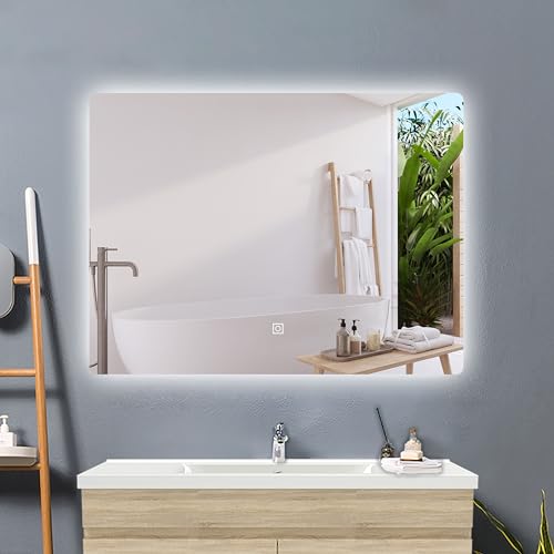 Acezanble LED Badspiegel 70x50cm,Badezimmerspiegel mit Beleuchtung Kaltweiß 6000K Touch,Wandspiegel LED Dimmbar mit Speicherfunktion IP44 von Acezanble