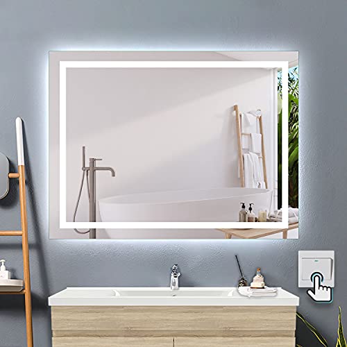 Acezanble LED Badspiegel Lichtspiegel,80x60cm LED Spiegel Wandspiegel mit Wandschalter Beschlagfrei,Badezimmerspiegel mit Beleuchtung Kaltweiß 6000K energiesparend Modell-26 von Acezanble