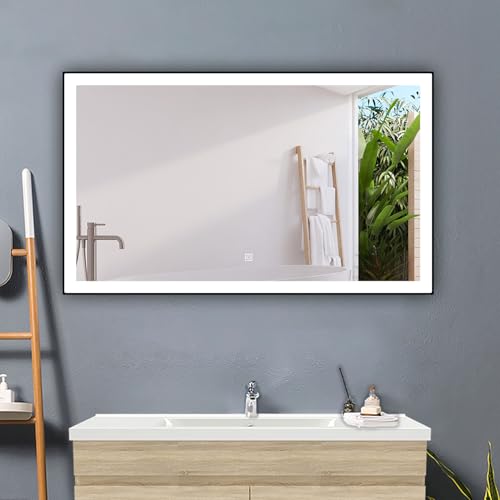 Acezanble LED Rahmenspiegel 100x60cm Schwarz,Badspiegel mit Touch+Beschlagfrei+Dimmen+Speicherfunktion+Beleuchtung 2700-6500K,CE IP44 Energieklasse F von Acezanble