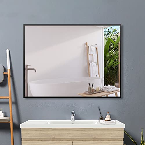 Acezanble Rechteckig Dekorativer Spiegel 80x60cm mit Aluminiumrahmen,Einfacher Wandspiegel Rahmenspiegel f¨¹r Schlafzimmer Wohnzimmer Badezimmer(schwarz) von Acezanble