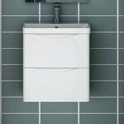 Acezanble Waschtisch mit Unterschrank 50 cm Hochglanz Weiß Badmöbel Gäste WC von Acezanble