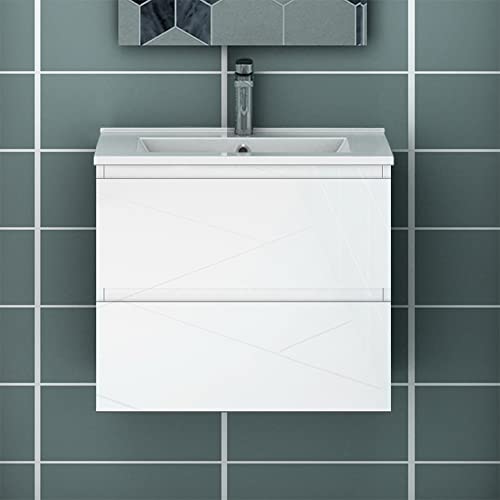 Acezanble Waschtisch mit Unterschrank 60 cm Hochglanz Weiß Badmöbel Gäste WC von Acezanble