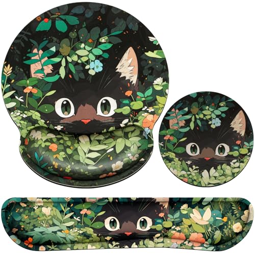 Acezeek Mousepad 3-in-1 Handballenauflage Set, Ergonomisches Mauspads Handballenauflage Tastatur +Tasse Pad mit Gelkissen Memory Foam für Computer, Laptop Zuhause,Büro,Spiele von Acezeek