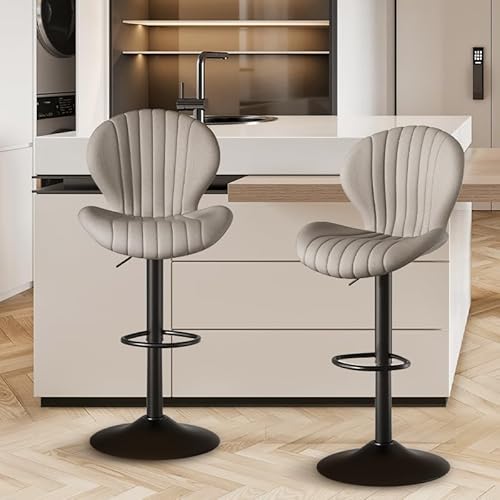 Acezozla 2er-Set Barhocker mit Sonnenstrahl-Design – Höhenverstellbare & Drehbare Barstühle mit Fußstütze, Lendenwirbelstütze, 360° Schwenkbar, Kunstleder, Schwarz – Tragfähigkeit bis 120 kg (Beige) von Acezozla