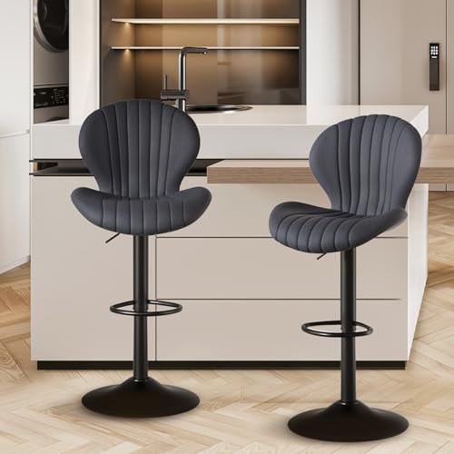 Acezozla 2er-Set Barhocker mit Sonnenstrahl-Design – Höhenverstellbare & Drehbare Barstühle mit Fußstütze, Lendenwirbelstütze, 360° Schwenkbar, Kunstleder, Schwarz – Tragfähigkeit bis 120 kg (Grau) von Acezozla