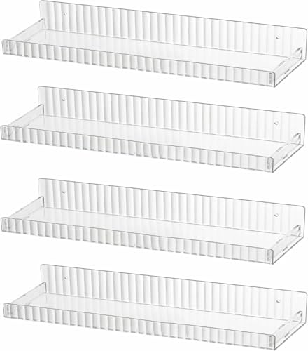 Acezozla Acryl Regalsystem 2er/4er Set | 38cm Clear Floating Shelves mit abnehmbarem Steher | Wandmounted Storage für Küche/Bad/Wohnzimmer/Büro | Kinderbuchregal & Gewürzregal (Muster, 4 Pack) von Acezozla
