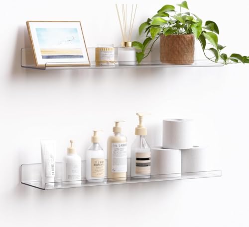 Acezozla Acryl Regalsystem 2er/4er Set | 38cm Clear Floating Shelves mit abnehmbarem Steher | Wandmounted Storage für Küche/Bad/Wohnzimmer/Büro | Kinderbuchregal & Gewürzregal (Transparent, 2 Pack) von Acezozla