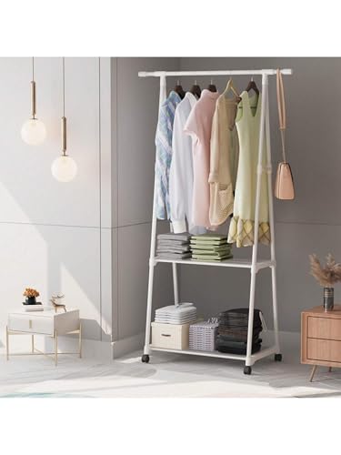 Acezozla Garderobenständer, Kleiderständer mit Regalen, Rollen, Garderobenständer A-Rahmen-Design mit bodenstehenden Regalen und 360°-Rollen für Schlafzimmer, Flur, Wohnung (Weiß) von Acezozla