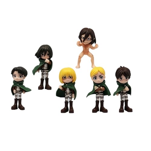 Attack on Anime Levi Eren Jaeger Figuren, riesige Statue, Modell, PVC, 9 cm, Heimdekoration, Sammlerstück, Geschenk, 6 Stück von Acfigure