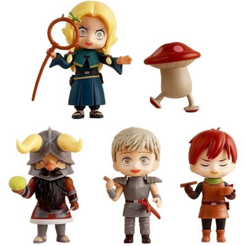 Delicious in Dungeon Anime Comic Figur Marcille Lyos Chilchuck Senshi Pilz 5 Stück Figuren 7-10 cm PVC Statue Spielzeug Dekoration Modell zum Sammeln und Verschenken von Acfigure