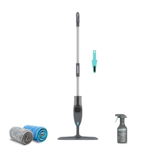 Achate Wischer mit Sprühfunktion - Sprühwischer Bodenwischer mit Wassertank - Nasswischer mit Sprühfunktion - Spray Mop für Fliesen Laminat Parkett Holzböden mit 5 Waschbaren Mikrofaser Pads von Achaté