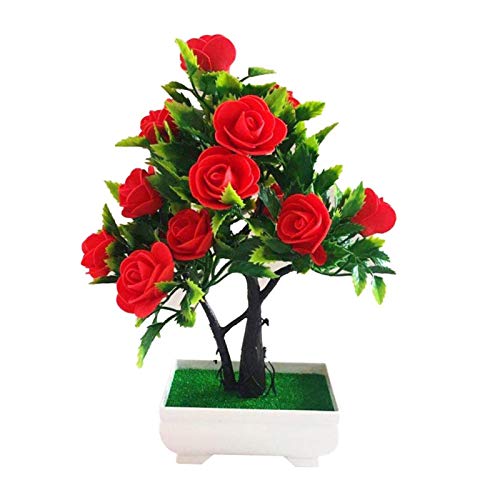 AchidistviQ Artificial Flower Bouquets in Pots,Fake Rose Flowers Potted Bonsai Plant Realistic for Desktop Ornament,Home Cafe Office Decoration - Red von AchidistviQ