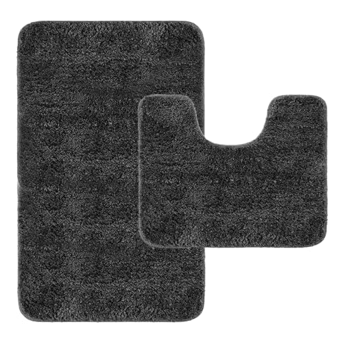 Achiiso Badezimmerteppich Set, Badematten Set 2 Teilig Waschbar, Super Absorbierende Badematten, Mikrofaser Badematte rutschfest, Maschinenwaschbares Bad Teppiche Set (Holzkohle,U40x50cm + 50x80cm) von Achiiso