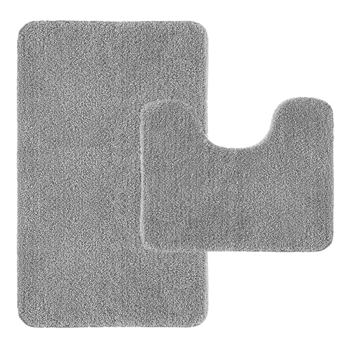 Achiiso Badezimmerteppich Set 2 Teilig, Super Absorbierende Badematte, rutschfeste Badematte Waschbar,Maschinenwaschbare Badematten & Badteppiche, Grau Badteppich Set (Grau,U40x50cm + 50x80cm) von Achiiso