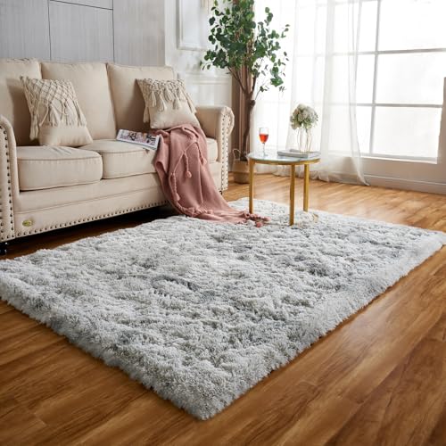 Achiiso Grau Hochflorteppich,Waschbarer Teppich Weicher Schlafzimmer Teppich,Flauschiger Teppich für Kinderzimmer(Hellgrau,80x120cm) von Achiiso