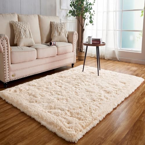 Achiiso Hochflor Teppich Beige,Teppich Flauschig Bettvorleger Schlafzimmer,rutschfest Teppiche Klein für Wohnzimmer, Kinderzimmer (Beige,60x120cm) von Achiiso