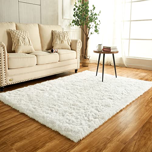 Achiiso Weich Zottel Teppich,Rechteck Plüsch Teppich Schlafzimmer, Anti-Rutsch Waschbar Soft Flauschiger Teppich (Elfenbein,90 * 160 cm) von Achiiso