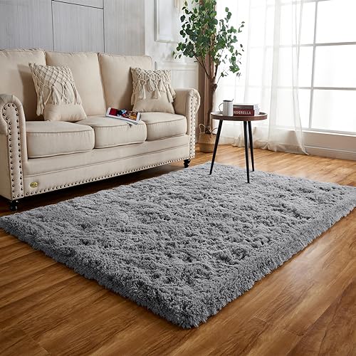 Achiiso Hochflorteppich,Teppich Grau Flauschig,Waschbarer Weicher Teppich Gemütlicher Teppich Kinderzimmer Teppiche (Grau,120 * 160 cm) von Achiiso