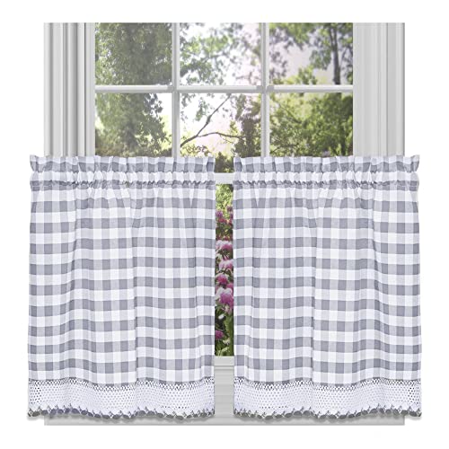 Achim Home Decor Fenstervorhang-Set, kariert, 147 cm Breite, 61 cm Länge, Grau und Weiß Karierte Vorhänge, lichtfilterende Vorhänge für Küche, Schlafzimmer, Wohnzimmer und Esszimmer von Achim Home Furnishings