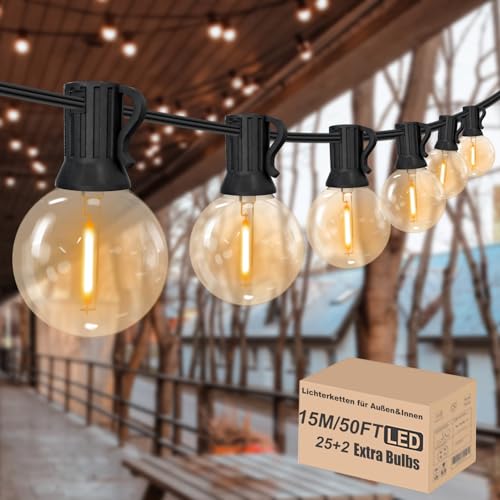Achin 15M LED Lichterkette Außen Warmweiß 2700K Outdoor Lichterkette mit 25+2 G40 E12 Birnen Dimmbar Lichterkette für Außen Garten Hochzeit Terrassen Achin 15M LED Lichterkette Außen Warmweiß 2700K Outdoor Lichterkette mit 25+2 G40 E12 Birnen Dimmbar Lichterkette für Außen Garten Hochzeit Terrassen von Achin