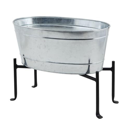 Mini-ovale verzinkte Wanne mit klappbarem Ständer Mini-ovale verzinkte Wanne mit klappbarem Ständer von Achla Designs