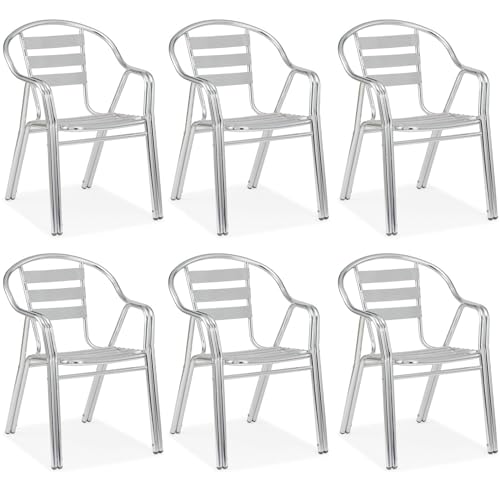 Acht & Acht Hochwertiger Gartenstuhl Stapelbarer Aluminiumstuhl für Balkon, Bistrostuhl, Terrassenstuhl Aluminiumgestell | Innen & Außenbereich | ODC-4061-SILVER | 56B x 59T x 81H cm | 2,5 kg (6) von Acht & Acht