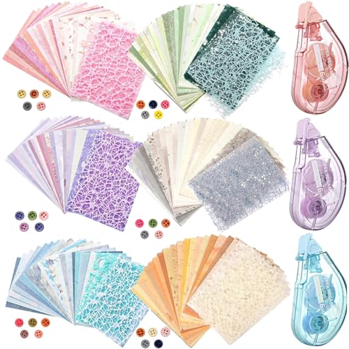 Acidea 156 Blatt strukturiertes Scrapbook-Papier und Mesh-Gewebe sortiertes Set, 6er-Pack gemischtes Spezialpapier für Scrapbooking-Planer Bullet Junk Journal liefert gemischte Collagenkarte Verzierun von Acidea