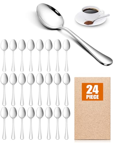 AckMond 24-teiliges (13,5 cm, 13,5 cm) Esslöffel aus Edelstahl, feiner Kaffeelöffel, Teelöffel, Suppenlöffel, Spiegelpolierlöffel-Set (Silber) von AckMond