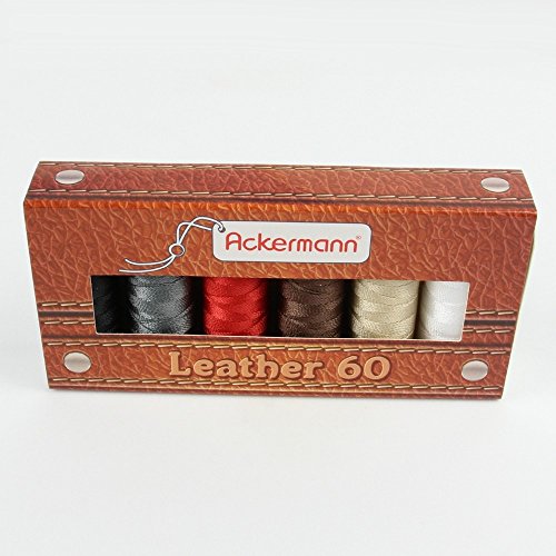 Ackermann® Leather Nähgarnset Farben Mix Stärke 60, 6X 120m, Garn für Leder, Markengarn von Ackermann